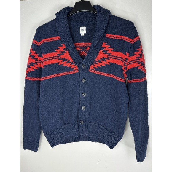Gap Cardigan Sweater Men's Medium Shawl Collar Thick Knit Southwestern Aztec - Picture 12 of 12